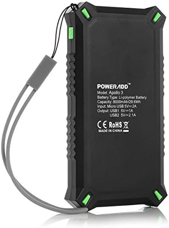 8000mah Solar Panel Charger Power Bank for Iphone 6/6 Plus Android Phones Tablet (Black/green)