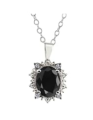 2.57 Ct Oval Black Sapphire White Diamond 18K White Gold Pendant