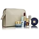 Estee Lauder Travel Set (Cream Stitched Bag with Red Lining) 7 Piece Set