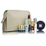 Estee Lauder Travel Set (Cream Stitched Bag with Red Lining) 7 Piece Set