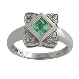 0.20 Cttw Emerald & 0.10 Ct Diamond 14 Karat White Gold Floral Ring Size 6.5