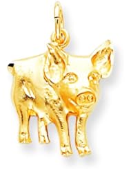 10K Yellow Gold Satin Pig Charm Jewelry FindingKing