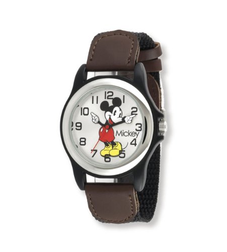 Disney Men s MCK617 Mickey Mouse Black and Brown Strap Moving Hands WatchB00309KNJQ
