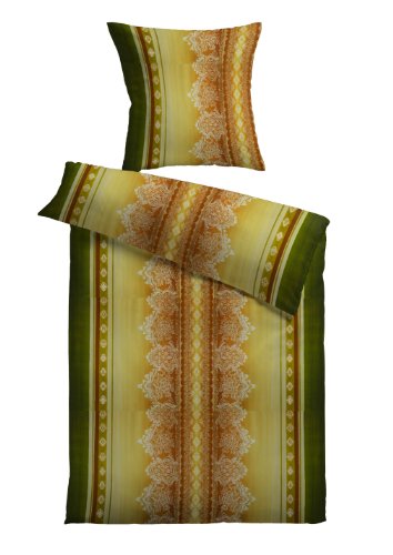 Kinzler Q-17395/27 Mikrofaser Fleece Bettw&auml;sche Svenja 80 x 80 cm + 135 x 200 cm, gr&uuml;n