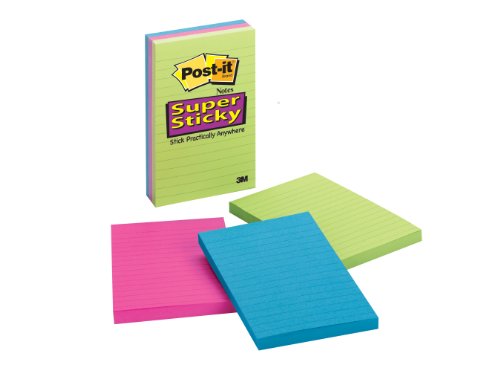 Post-it Super Sticky Lined Notes--Assorted, 4 x 6 Inches, 90-Sheet Pad (3 Pack)