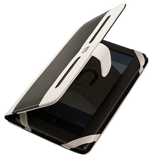 Black and White Executive Book-Style Leather Portfolio Jacket Case Cover for Barnes & Noble Nook Tablet and Nook Color e-Reader (Many Colors and Designs Available)