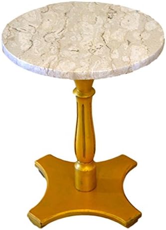 Round Marble Top Accent Table Gold Pedestal Base