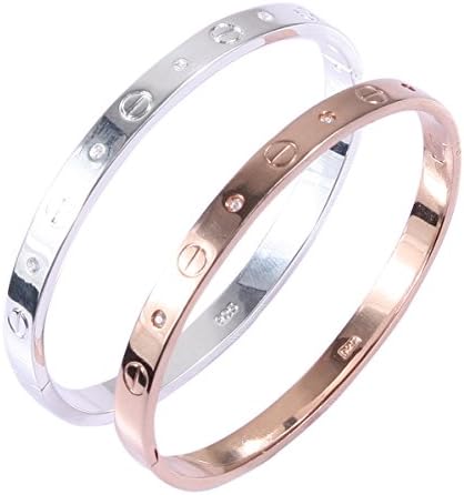 Babyla Set of 2 Silver /Rose Gold with Crystal Stainless Steel Bangle Bracelet