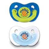 from Mebby Mebby Natural Latex Cherry Symmetrical Soothers Plus Cover - Blue, Green and White, 0-6 Months, 2 x Twin Pack, 4 soothers total (Count of 4) (Model 91818)