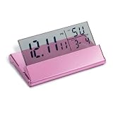 Travel Digital Alarm Clock Magenta Finish with Calendar, Countdown and stopwatch function