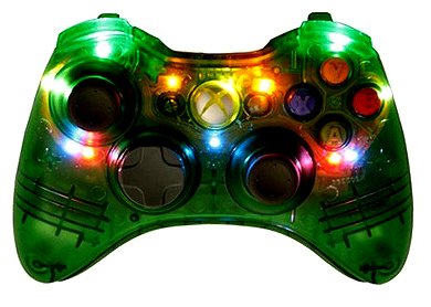MS X-Box 360 Crystal Green Stealth Multi 8 Mode Turbo Action Rapid Fire Gun Mod Wireless Game Controller w/ Flashing LED's Lights.