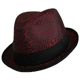 41fDUorChGL. SL160  RED & BLACK CUBANO CROWN PATTERNED UPTURNED FEDORA HAT