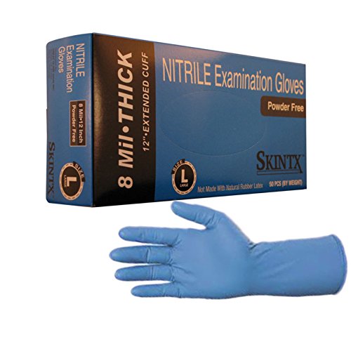 High Risk Heavy Duty 8 Mil Nitrile Gloves, Powder Free Sizes Med-XXL (50, X-Large)