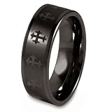Black Plated Polished Tungsten Carbide Band with Laser Cross Design (8.0 mm) - Sizes 8-13