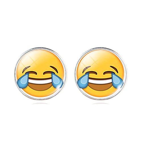 Jiayiqi Jewelry Women Amusing Emoticon Glass Time Gem Stud Earrings Yellow