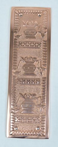 Cast Brass Antique Style Push Plate Hand Plate Broken Leaf Flower in Vase Polished Copper Finish