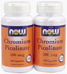 Chromium Picolinate 200 Mcg Twinpack By Now Foods, 100+100 Caps