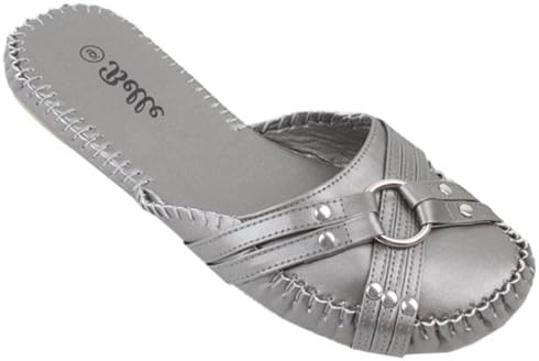 Brand New Ladies' Pewter Moccasin Style Slide Slippers Size 7