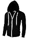 Ohoo Mens Slim Fit Lightweight Zip Up Hoodie with Pockets Long Sleeve Full-Zip Hooded Sweatshirt/DCF002-BLACK-2XL