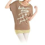 Allegra K Women Boat Neck Short Batwing Sleeve Loose T Shirt Khaki S