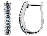 Blue and White Diamond 1.0 Carat (ctw) Earrings in 14K White Gold
