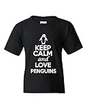 Keep Calm And Love Penguins Statement Novelty Youth Kids T-Shirt Tee (Medium, Black)