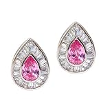 C.Z. Pink Sapphire Baguette Teardrop Earrings Non Pierced Ears