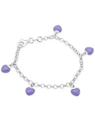 Unicornj Sterling Silver Childrens Bracelet with Purple Heart Charms