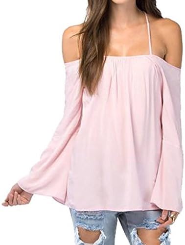 Womens Halter Backless Cross Straps Loose Off Shoulder Shirt Blouse Top(Pink M)