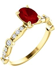 18K Yellow Gold 7.00x5.00mm Oval Cut Ruby and Diamond Ring -- LIFETIME WARRANTY