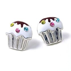 Mini Silver Cupcake Stud Earrings Fashion Jewelry