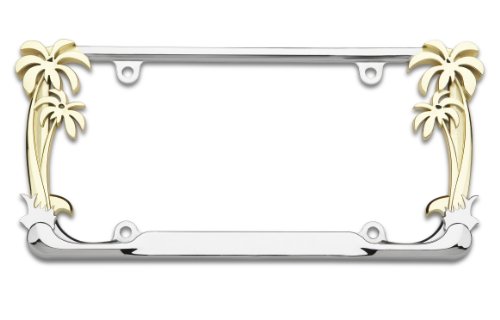 Cruiser Accessories Chrome License Plate Frame with 24 Karat Gold Palm Tree