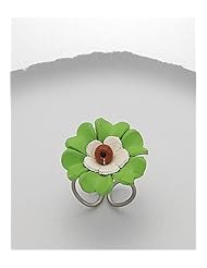 Lawn Green Flower Leather Ring In White Base