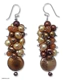 Pearl and carnelian earrings, 'Clusters' 0.5