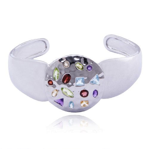 Sterling Silver Multi-Gemstone Cuff Bracelet