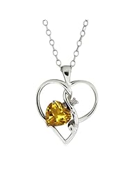 0.73 Ct Heart Shape Yellow Citrine and White Topaz 14k White Gold Pendant