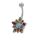 Genuine Swarovski Crystals Set Flower Belly Ring - 14G - 3/8 Bar Length - Sold Individually