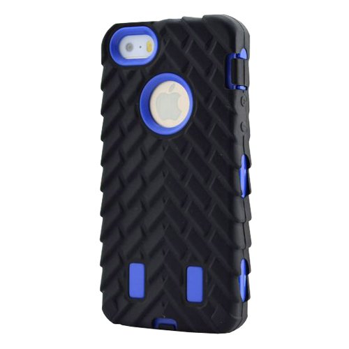 Meaci® Iphone 5c Case 3in1 Tire Stripe Combo Hybrid Defender High Impact Body Armorbox Hard Pc&silicone Case (blue)