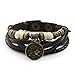 Handmade Genuine Real Leather Bracelet with Constellation Zodiac Sign Logo Charms, Beads, Button, Adjustable Size, Unisex