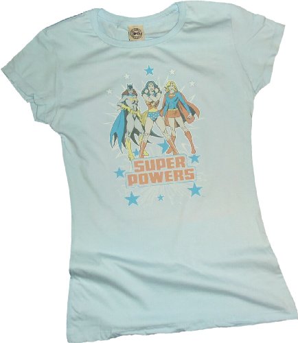  Super Powers x3 -- Batgirl - Wonder Woman - Supergirl Crop Sleeve Fitted Juniors T-Shirt