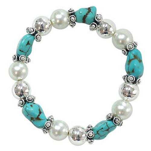 Imitation Turquoise and Bead Stretch Bangle Bracelet Fashion Jewelry