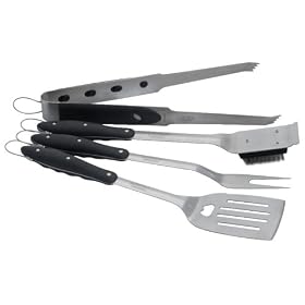 Minden Four-piece stainless steel barbecue tool set with slip-resistant rubber handles