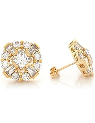 14k Real Yellow Gold Brilliant CZ Round Cross Unique 1.6cm Post Earrings