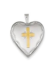 Sterling Silver Gold-plated Cross 20mm Heart Locket