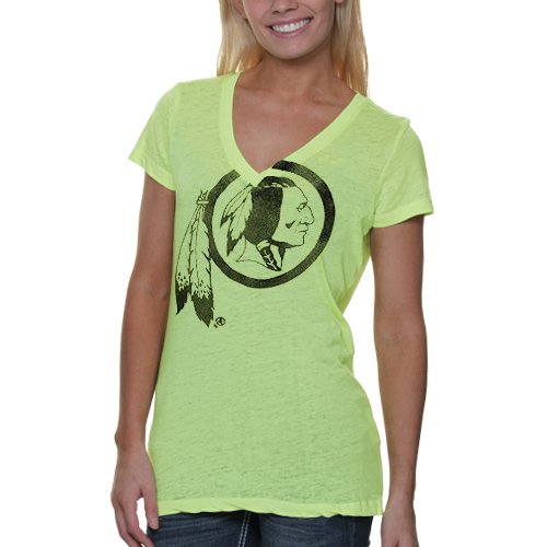 Washington Redskins Women's Look At Me! Neon Yellow Triple Play Burn Out V-Neck T-Shirt - Touch By Alyssa Milano at Amazon.com