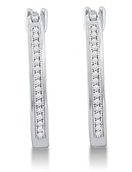 10K Yellow and White Two Tone Gold Micro Pave Set Round Diamond Hoop Earrings with Hinge Closure - (.15 cttw)