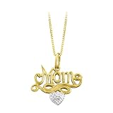 14K Two Tone Gold ''Mom'' Heart Pendant with Chain