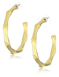 Kenneth Jay Lane Satin Gold Medium Bamboo Pierced Earrings