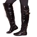 Womens Black Flat Thigh Ladies Pixie Boots Size 3-8