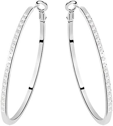 ARIDA Woman's Fashion Jewelry 18k White Gold Plated Big Hoops Earrings, Transparent Crystals . Beautiful Gift